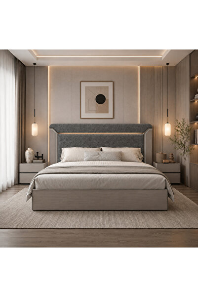 Highpoint سرير من هاي بوينت بتصميم خشبي مع ظهر بتنجيد ناعم وأنيق, 200 × 208.5...