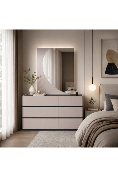 Highpoint طاولة تسريحة من هاي بوينت بتصميم عملي للاستخدام اليومي مع مرآة كبير...