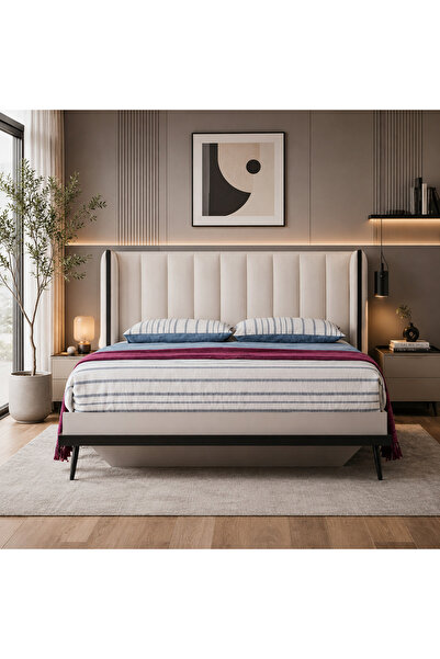 Highpoint سرير نفرين من هاي بوينت بتصميم خشبي متين مع ظهر مبطن, 219 × 208 سم,...
