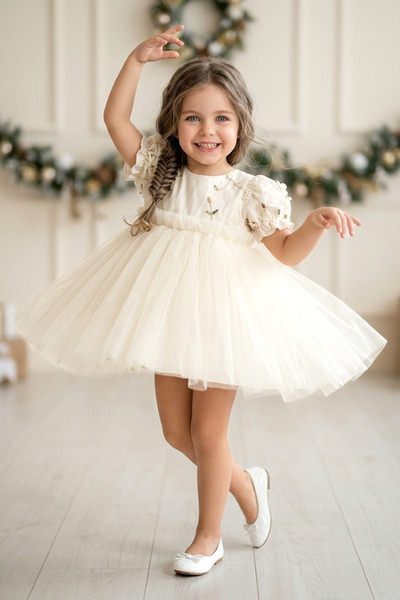 Baby Animals Baby Girl Birthday Party Wedding Dress Short Sleeve Floral Bow T...