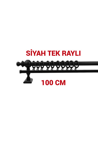 Bonicasa Art Siyah Tek Raylı Ahşap Rustik Perde Askısı Rustik Borusu 100cm