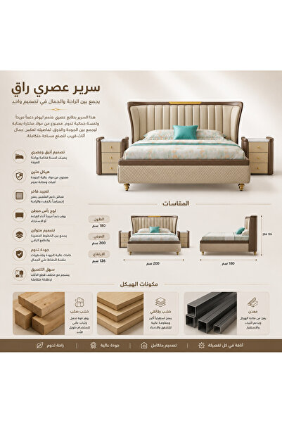 Highpoint سرير من هاي بوينت بتصميم عملي كلاسيكي, 180سم × 200 سم, باللون البني