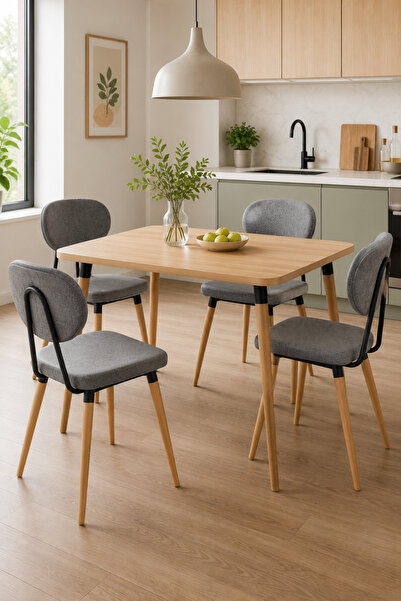 VİLİNZE Deniz Sandalye Argos Ahşap MDF Sabit Mutfak Masası Takımı - 70x120 cm