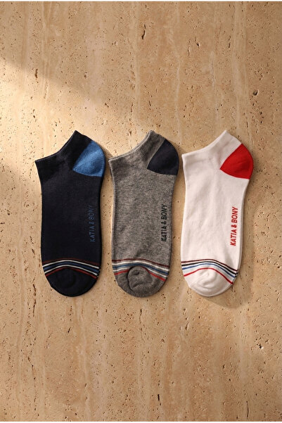 Katia&Bony 3 Pack Retro Men's Booties Socks White/Navy Blue/Grey