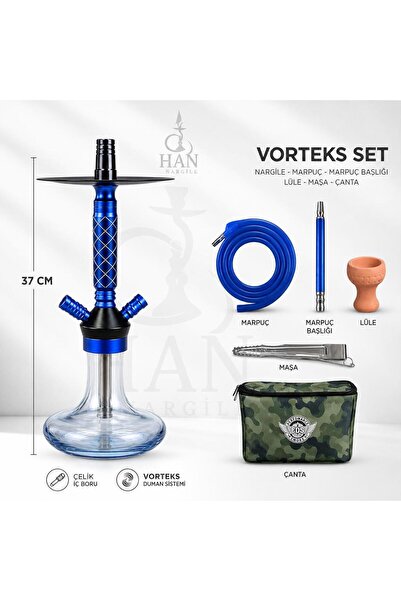 Vorteks Takımı 37 cm Çelik İç Borulu Çantalı Nargile Seti