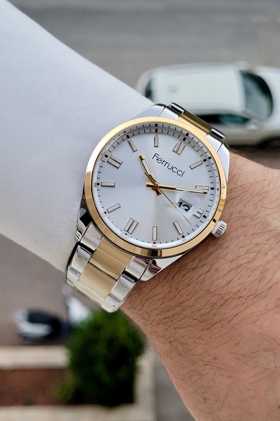 Ferrucci Sarı Silver Renk 24 Ay Garantili 40 Mm Takvimli Erkek Kol Saati