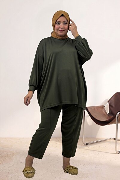 Eslina 67069 Plus Size Low Sleeve Modal Pants Suit - Khaki