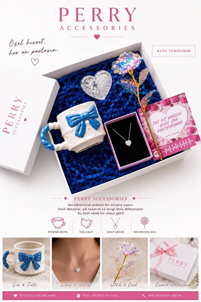 Perry Accesories mavi pinterest fiyonk kupa ve kararmaz çelik kalp kolye ve k...
