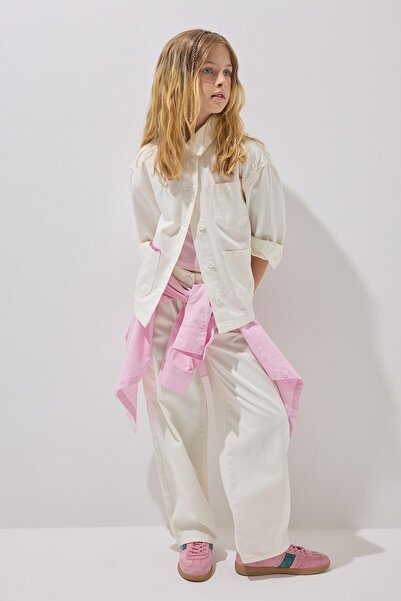 DeFacto 100% Cotton Barrel Fit Gabardine Trousers with Side Pockets for Girls...