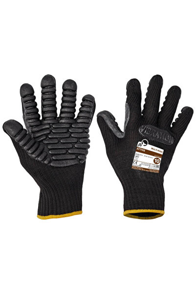CERVA Men's Black Latex Vibration Gloves with Anti-Vibration Pads on the Palm