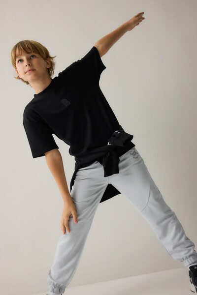 DeFacto Oversize Crew Neck Back Printed Modal Short Sleeve Black T-Shirt Boys...