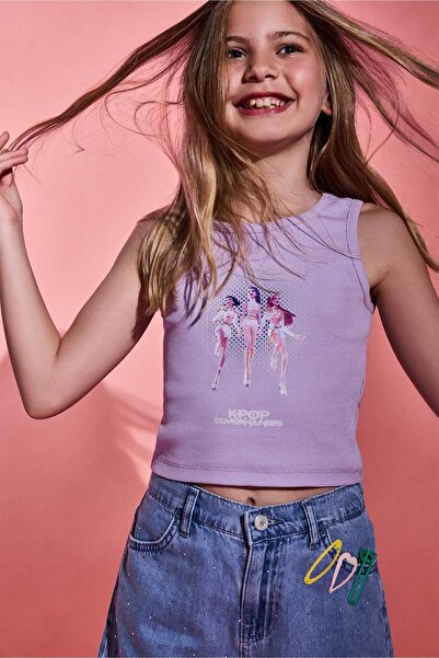 DeFacto Kpop - Demon Hunters Tricou cu gât rotund liliac pentru fete H9480A826HS