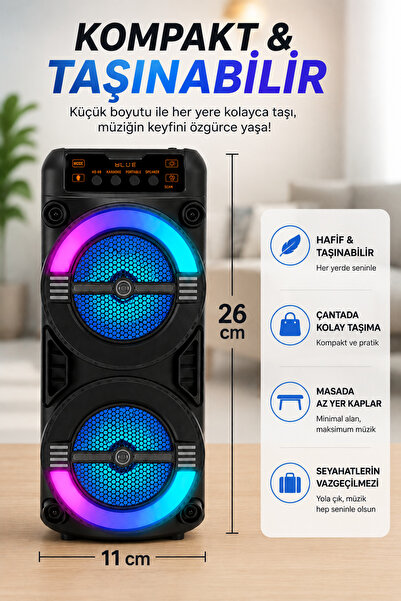 Omaze Bluetooth Hoparlör Speaker Taşınabilir RGB Işıklı Şarjlı Çift Hoparlör Güçlü Bas Stereo Ses Sistemi Bluetooth Hoparlör