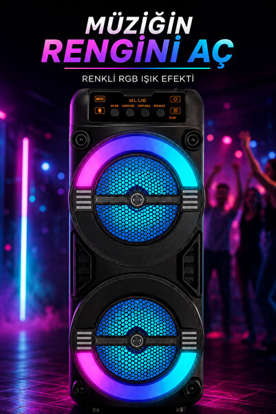 Omaze Bluetooth Hoparlör Speaker Taşınabilir RGB Işıklı Şarjlı Çift Hoparlör Güçlü Bas Stereo Ses Sistemi Bluetooth Hoparlör