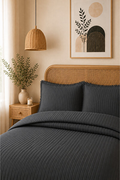 Bikaya Home Set cuvertură de pat dublă cu pompon, 3 piese |   260x240 cm |   ...