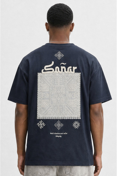 Respire Men's Sonar Embroidery Detailed Oversize T-Shirt Black