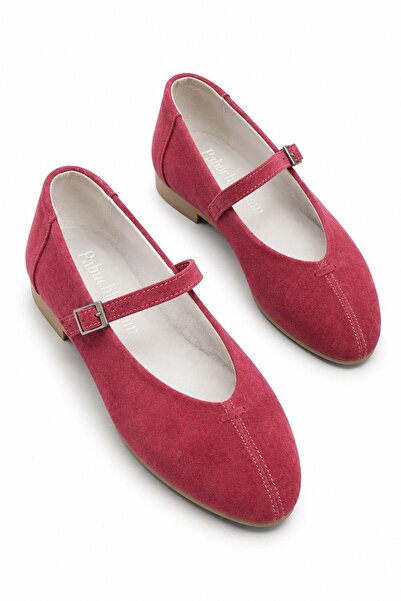 Parponi Will Belted Round Toe Genuine Suede Leather Ballerinas Fuchsia