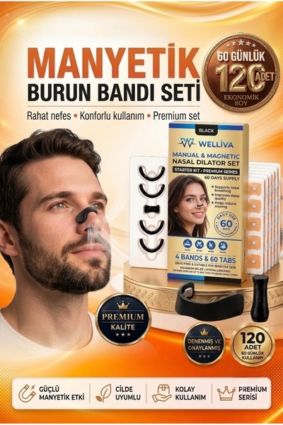 welliva Premium Mıknatıslı Burun Bandı Seti – 120 Adet (60 Çift) Horlama Azal...