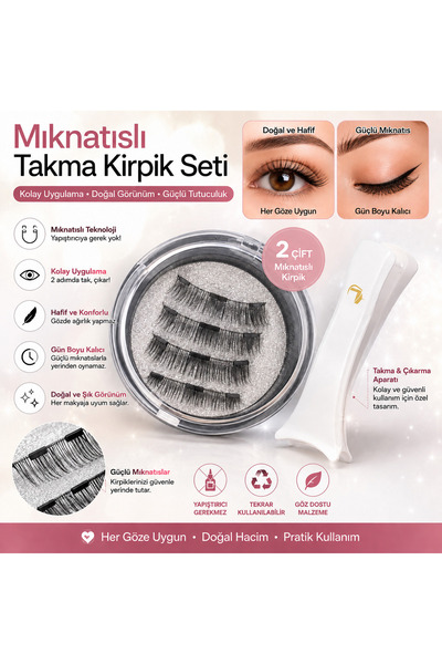Manyetik Takma Kirpik Seti 2 Çift Mıknatıslı Kirpik + Takma Aparatı Dahil