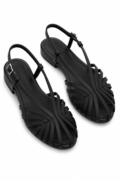 Parponi Dopy Women's Thin Strap Satin Heeled Ballerinas Black