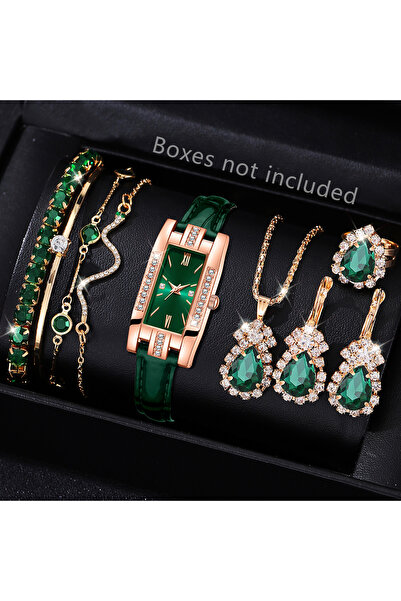 Choice green 9 Pieces Green Watch for Women Set Fashionable Rectangular Dial ...