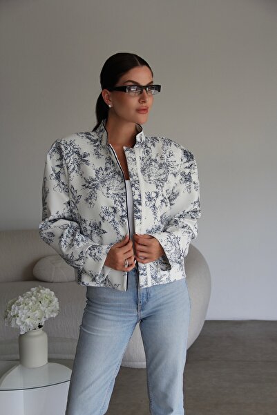 Julidress Kanca Kapama Detaylı Desenli Bomber Ceket