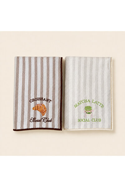LİONYA DESİGN Matcha Latte & Croissant Embroidered Decorative Hand Towel Set ...
