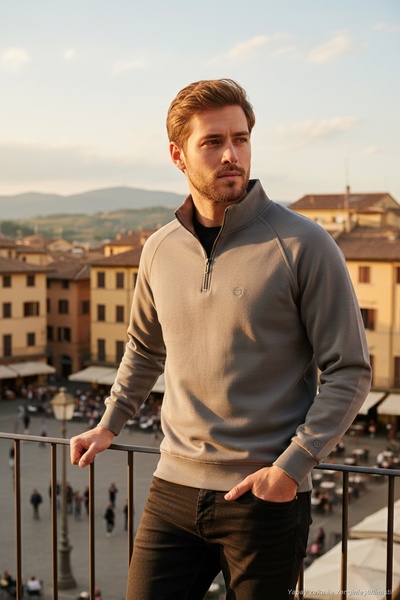Buratti Cotton Relaxed Fit Half Zipper Stand Collar Sweat Men's Sweat 5901232