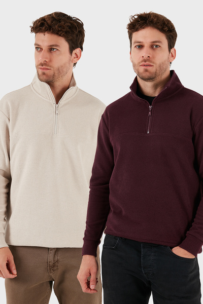 Buratti Cotton Regular Fit Half Zipper Stand Collar 2-Pack Sweater Men's Swea...
