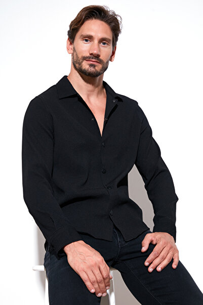 Buratti Men's Shirt - Ribbed, Snap Button, Regular Fit, Cf25W 128996