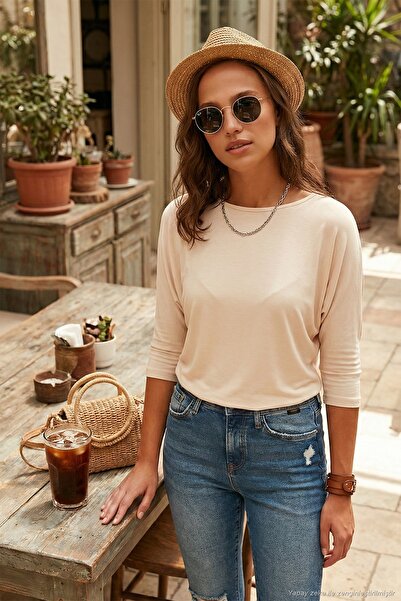 Lela Crew Neck Three Quarter Sleeve Blouse Bluz 5861416 Y