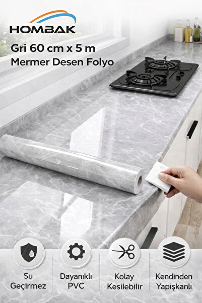 Hombak Kendinden Yapışkanlı Mermer Desenli Mutfak Banyo Tezgah Duvar Ve Masa ...