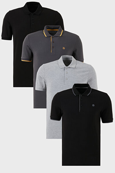 Buratti Cotton Regular Fit Buttoned Polo Collar 4-Pack t Shirt Men's Polo Col...