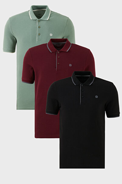 Buratti Cotton Regular Fit Stripe Detailed Buttoned Polo Collar 3-Pack t Shir...