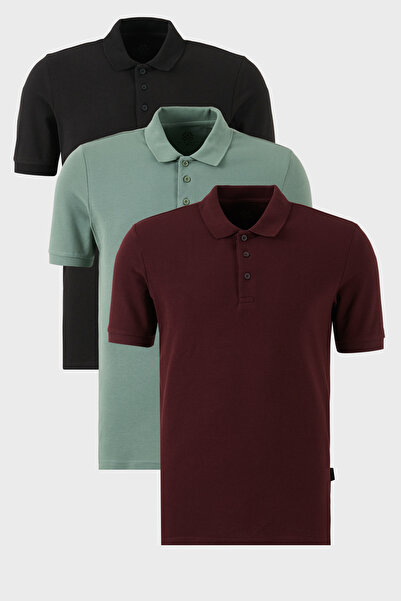 Buratti Pamuklu Regular Fit Düğmeli Polo Yaka 3'lü Paket T Shirt Erkek T SHİR...