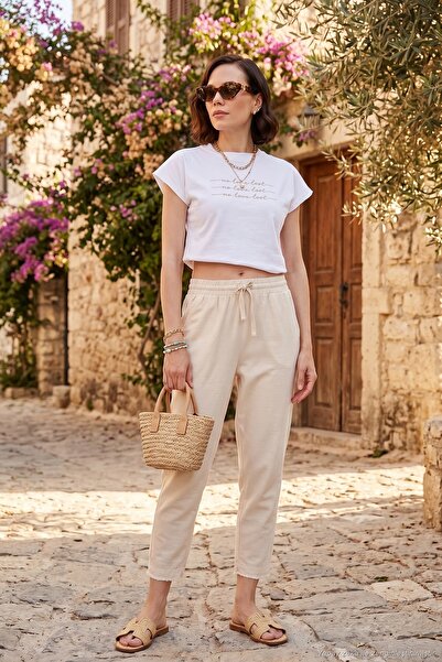 Lela Cotton Waist-Tied High Waist Linen Look Short Leg Pants Pants 668Yp5134