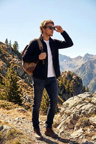 Buratti Slim Fit Zippered Pockets Mock Neck Cold-Proof Fleece Cardigan Men's ...