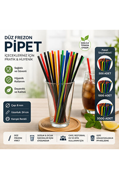 Pipet 8 mm x 24 cm Jelatinli Karışık Renkli 1000 Adet - Tek Tek Ambalajlı Kalın Pipet (Frozen & Bubble Tea Uyumlu)⁠