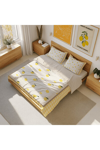 Luvis Store Sweet Lemonade - Lemon Patterned Double Hybrid Duvet Cover Set - ...