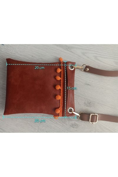 HANK Adjustable Leather Strap Bag 20 X 15cm Shoulder Bag / Hangable Wallet Phone Bag with Pompom Faux Leather