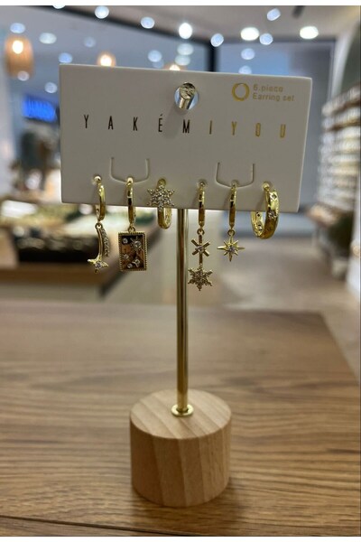nunu takı Yakemiyou Stoned Stars Six-Piece Earrings