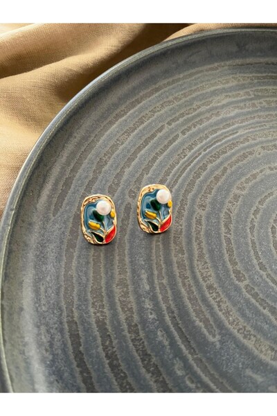 nunu takı Vintage Art Tulip Pattern Earrings