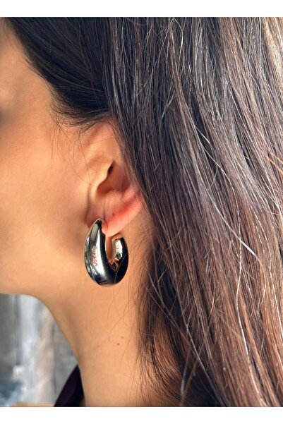 nunu takı Silver Moon Hoop Earrings