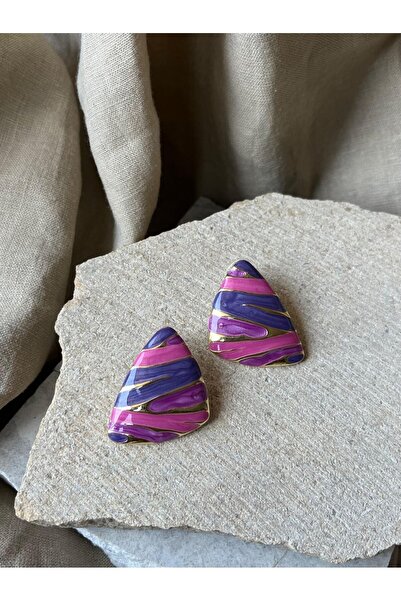 nunu takı Triangle Pink Purple Patterned Earrings