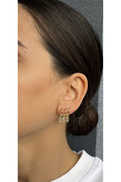 nunu takı Gold Color Stone Multi-Image Earrings