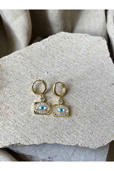 nunu takı Gold Color Stone Eye Earrings