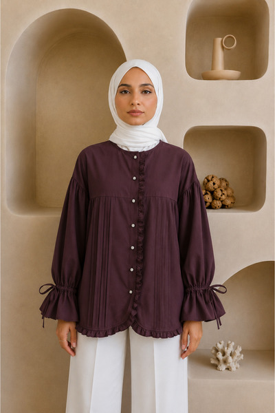 bellura Fırfır Detaylı Kolu Bağcıklı Taş Düğmeli Tunik