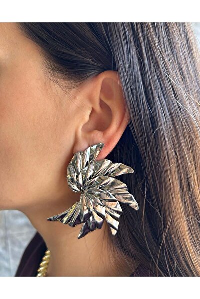 nunu takı Large Silver Color Earrings with Wings