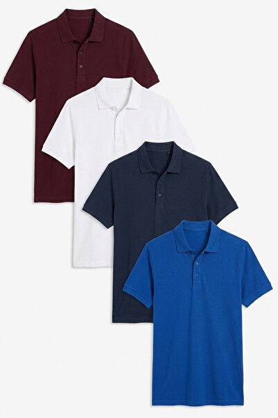Buratti Pamuklu Regular Fit Düğmeli Polo Yaka 4'lü Paket T Shirt Erkek T SHİR...
