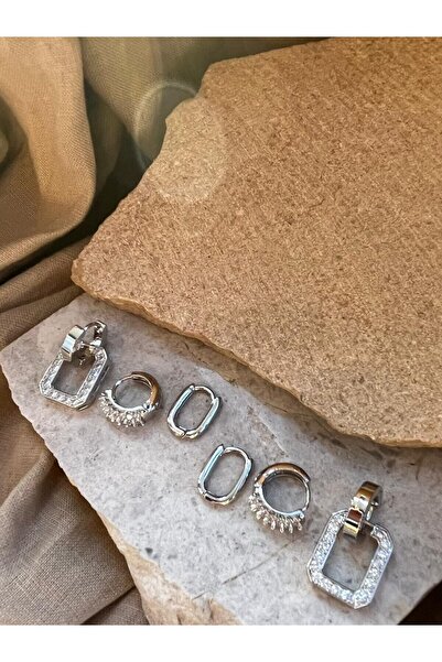 nunu takı Silver Color Stone Six Piece Earrings